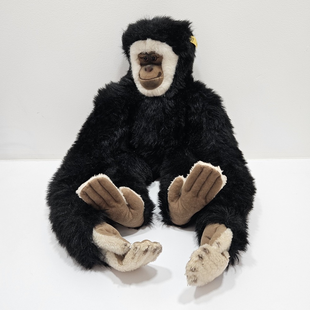 RARE Org STEIFF Black Chimpanzee Monkey "Gibbon" Button & Tag Ear